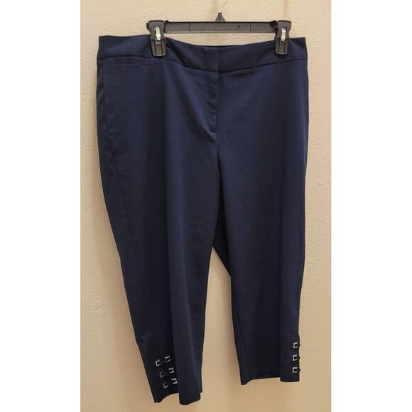Rafaella Pants - RAFAELLA CURVY NWT 14  Navy Blue Womens Crop Pants Silver Accent Pieces On Leg